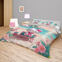 Hello Kitty bedding - Spring on the beach bedding set 3D high quality linen fabric duvet cover & pillowcase Bedding Set + Flat Sheet (4pcs)