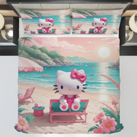 Hello Kitty bedding - Spring on the beach bedding set 3D high quality linen fabric duvet cover & pillowcase - Lusy Store LLC