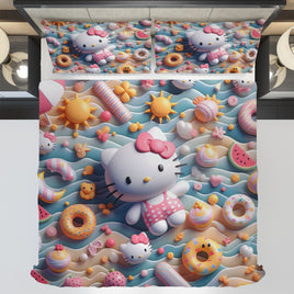 Hello Kitty bedding - Summer bedding set cute 3D high quality linen fabric duvet cover & pillowcase - Lusy Store LLC
