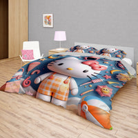 Hello Kitty bedding - Summer bedding set cute 3D high quality linen fabric duvet cover & pillowcase - Lusy Store LLC