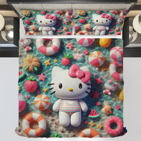 Hello Kitty bedding - Summer bedding set Kitty cute 3D high quality linen fabric duvet cover & pillowcase - Lusy Store LLC