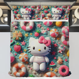 Hello Kitty bedding - Summer bedding set Kitty cute 3D high quality linen fabric duvet cover & pillowcase - Lusy Store LLC