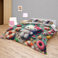 Hello Kitty bedding - Summer bedding set Kitty cute 3D high quality linen fabric duvet cover & pillowcase - Lusy Store LLC