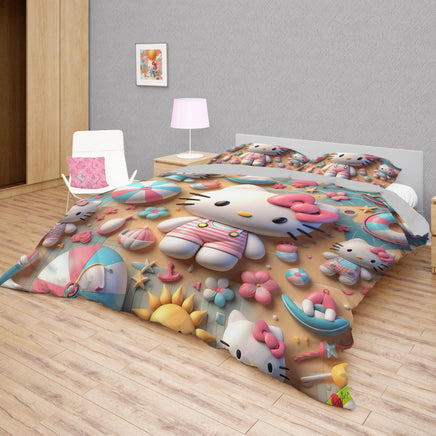 Hello Kitty bedding - Summer bedding set sweet cute 3D high quality linen fabric duvet cover & pillowcase - Lusy Store LLC