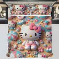 Hello Kitty bedding - Summer bedding set sweet cute 3D high quality linen fabric duvet cover & pillowcase - Lusy Store LLC