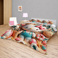 Hello Kitty bedding - Summer sweet bedding set cute 3D high quality linen fabric duvet cover & pillowcase - Lusy Store LLC