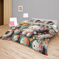 Hello Kitty bedding - Summer sweet bedding set cute 3D high quality linen fabric duvet cover & pillowcase - Lusy Store LLC