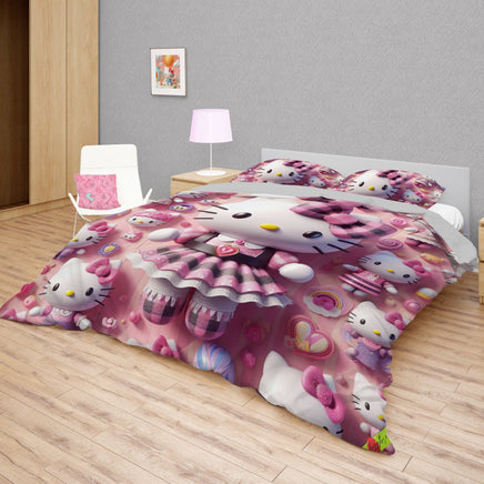 Hello Kitty bedding - Sweet bedding set cute 3D high quality linen fabric duvet cover & pillowcase - Lusy Store LLC