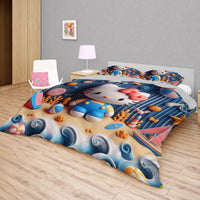 Hello Kitty bedding - Sweet bedding set cute waves 3D high quality linen fabric duvet cover & pillowcase - Lusy Store LLC