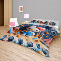 Hello Kitty bedding - Sweet bedding set cute waves 3D high quality linen fabric duvet cover & pillowcase - Lusy Store LLC