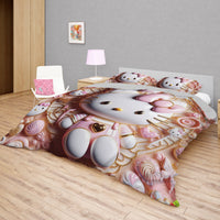 Hello Kitty bedding - Sweet bedding set luxury Kitty cute 3D high quality linen fabric duvet cover & pillowcase - Lusy Store LLC