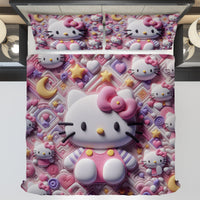 Hello Kitty bedding - Sweet bedding set pink art cute 3D high quality linen fabric duvet cover & pillowcase - Lusy Store LLC
