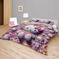 Hello Kitty bedding - Sweet bedding set pink art cute 3D high quality linen fabric duvet cover & pillowcase - Lusy Store LLC