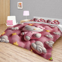 Hello Kitty bedding - Sweet bedding set pink waves cute Kitty sleeping 3D high quality linen fabric duvet cover & pillowcase - Lusy Store LLC