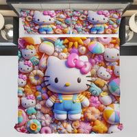 Hello Kitty bedding - Sweet Kitty bedding set cute 3D high quality linen fabric duvet cover & pillowcase - Lusy Store LLC