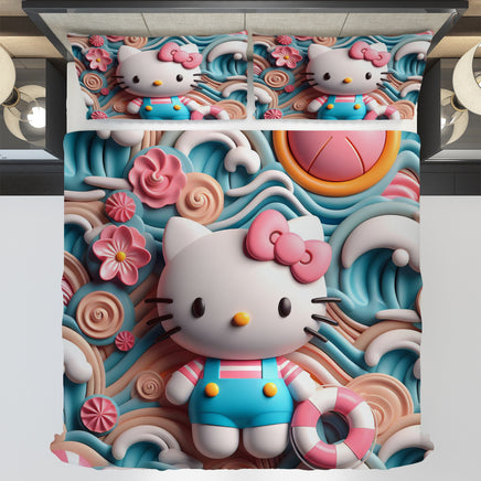 Hello Kitty bedding - Sweet summer bedding set cute 3D high quality linen fabric duvet cover & pillowcase - Lusy Store LLC