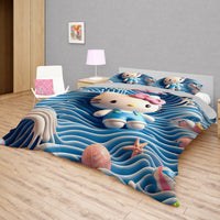 Hello Kitty bedding - Waves art bedding set cool cute 3D high quality linen fabric duvet cover & pillowcase - Lusy Store LLC