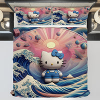 Hello Kitty bedding - Waves art bedding set cool cute 3D high quality linen fabric duvet cover & pillowcase Bedding Set