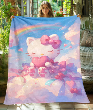Hello Kitty Blanket Lightweight Flannel Throw For Sofa Bedroom Travel Camping Livingroom Office - Lusy Store LLC