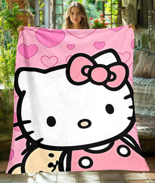 Hello Kitty Blanket Lightweight Flannel Throw For Sofa Bedroom Travel Camping Livingroom Office - Lusy Store LLC
