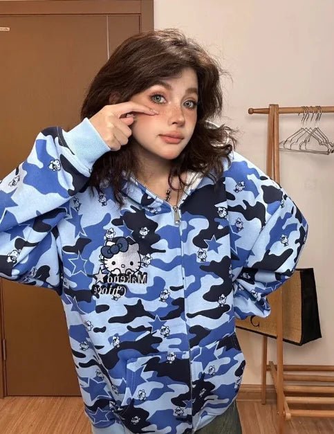 Hello Kitty Camo Zip Up Hoodie - Lusy Store LLC
