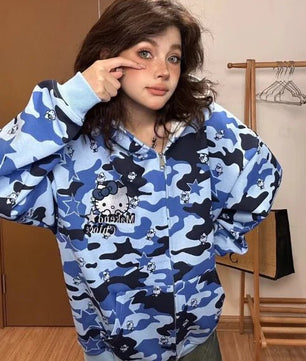 Hello Kitty Camo Zip Up Hoodie - Lusy Store LLC