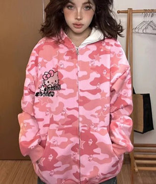 Hello Kitty Camo Zip Up Hoodie - Lusy Store LLC