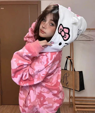 Hello Kitty Camo Zip Up Hoodie - Lusy Store LLC