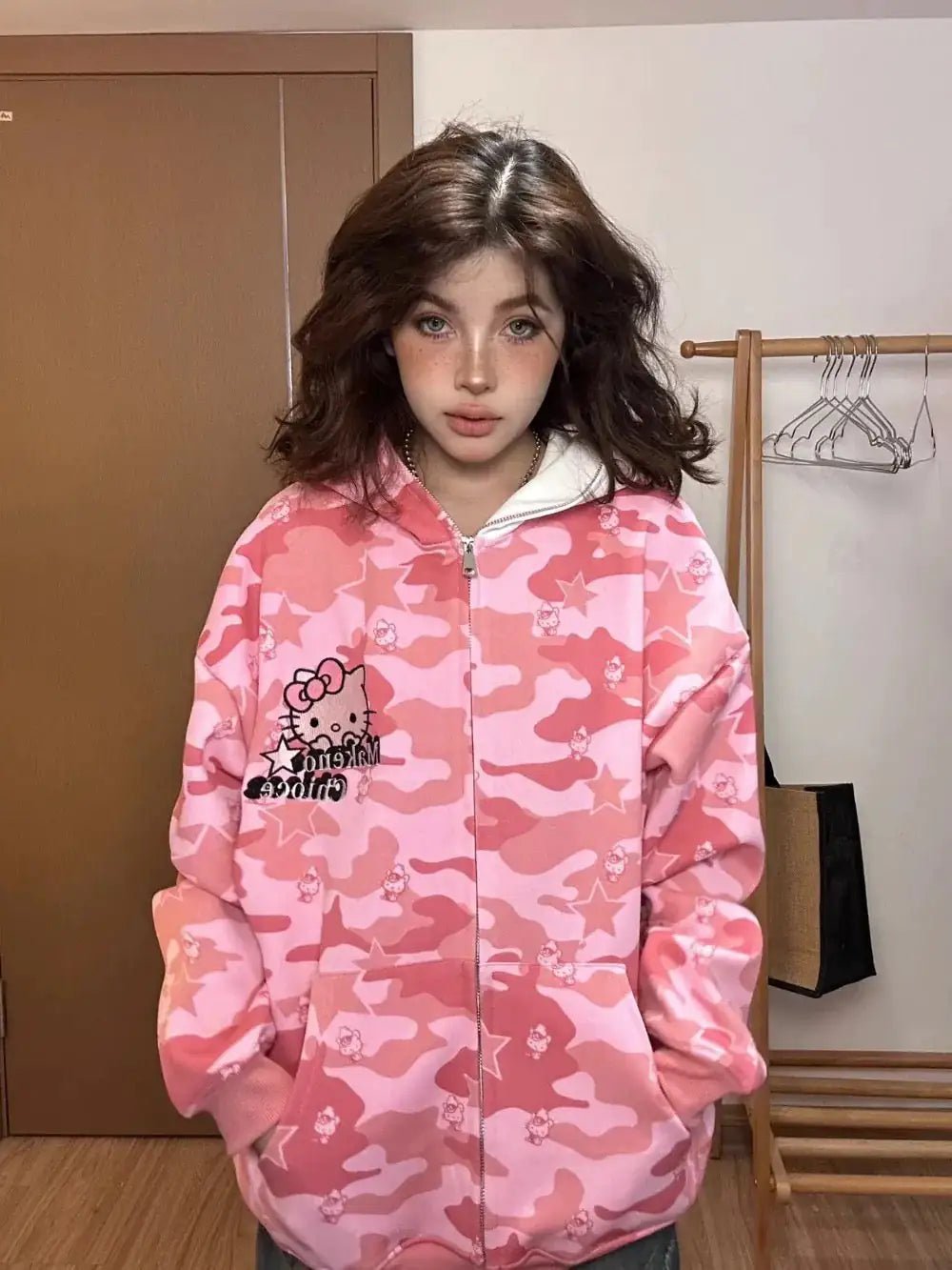 Hello Kitty Camo Zip Up Hoodie - Lusy Store LLC