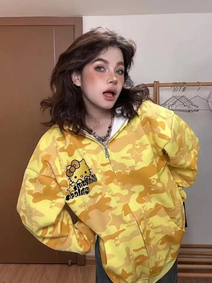 Hello Kitty Camo Zip Up Hoodie - Lusy Store LLC