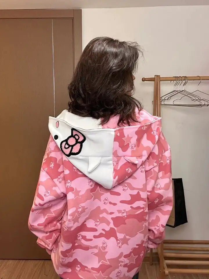 Hello Kitty Camo Zip Up Hoodie - Lusy Store LLC