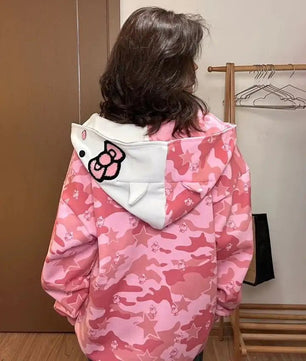 Hello Kitty Camo Zip Up Hoodie - Lusy Store LLC