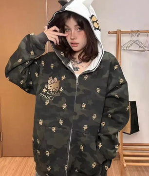 Hello Kitty Camo Zip Up Hoodie - Lusy Store LLC