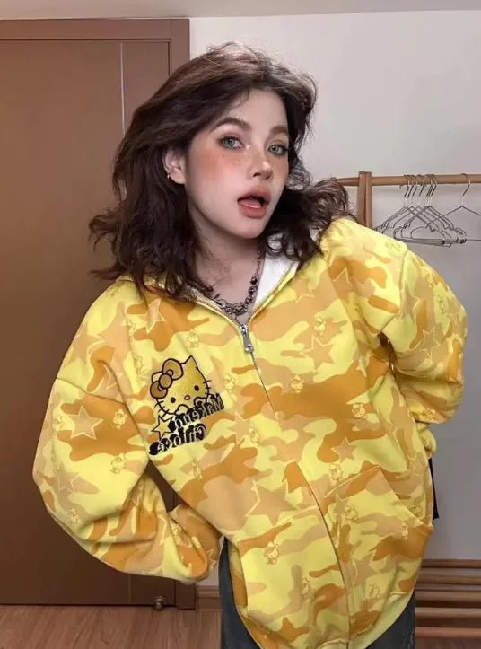 Hello Kitty Camo Zip Up Hoodie - Lusy Store LLC