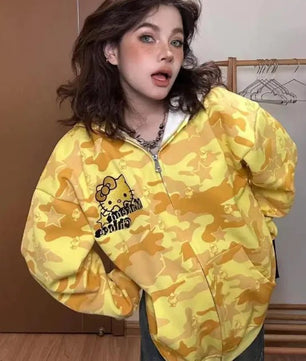 Hello Kitty Camo Zip Up Hoodie - Lusy Store LLC