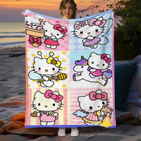 Hello Kitty Cute Blanket Lightweight Flannel for Sofa Bed Thin Blanket Camping Livingroom Picnic 9