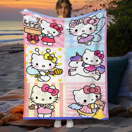 Hello Kitty Cute Blanket Lightweight Flannel for Sofa Bed Thin Blanket Camping Livingroom Picnic 9