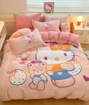 Hello Kitty Duvet Cover Cute Cartoon King Queen Full Size Comforter Cover Pillowcase Gifts Bedroom Decor - Lusy Store LLC
