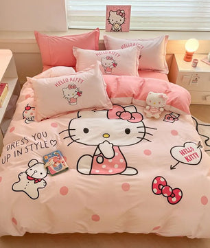 Hello Kitty Duvet Cover Cute Cartoon King Queen Full Size Comforter Cover Pillowcase Gifts Bedroom Decor - Lusy Store LLC