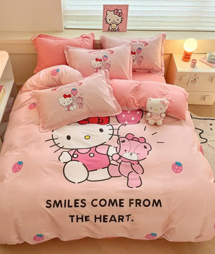 Hello Kitty Duvet Cover Cute Cartoon King Queen Full Size Comforter Cover Pillowcase Gifts Bedroom Decor - Lusy Store LLC
