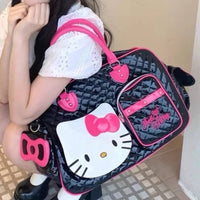 Hello Kitty Large Capacity Crossbody Bag Pink Shoulder Bags For Women Y2k Sweet Girl PU Leather Handbag Black 16.9x11.4x5.5 inch