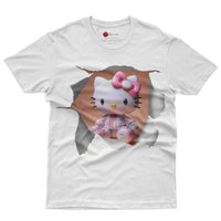 Hello kitty tee shirt - 3D cute funny graphic tees - Unisex novelty cotton t shirt White