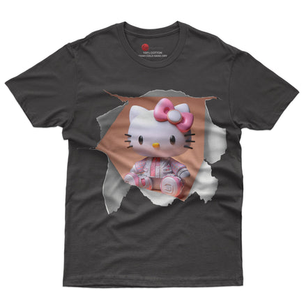 Hello kitty tee shirt - 3D cute funny graphic tees - Unisex novelty cotton t shirt Black