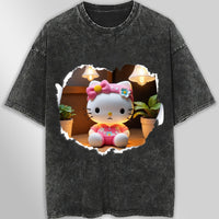 Hello kitty tee shirt - 3D cute funny graphic tees - Unisex wide sleeve style Dark Gray