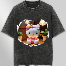 Hello kitty tee shirt - 3D cute funny graphic tees - Unisex wide sleeve style Dark Gray
