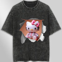 Hello kitty tee shirt - 3D cute funny graphic tees - Unisex wide sleeve style Dark Gray