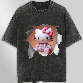 Hello kitty tee shirt - 3D cute funny graphic tees - Unisex wide sleeve style Dark Gray