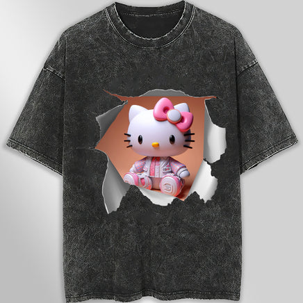 Hello kitty tee shirt - 3D cute funny graphic tees - Unisex wide sleeve style Dark Gray