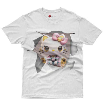 Hello kitty tee shirt - 3D luxury cute funny graphic tees - Unisex novelty cotton t shirt White