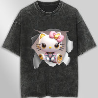 Hello kitty tee shirt - 3D luxury cute funny graphic tees - Unisex wide sleeve style Dark Gray